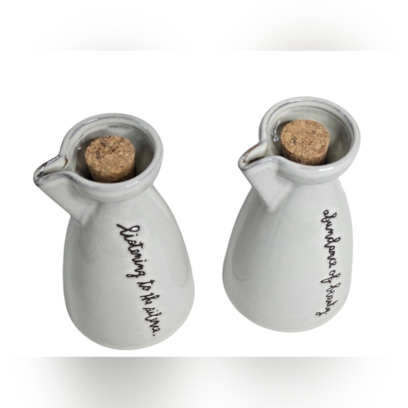 Rae Dunn Clay Ceramic Sentiment Spouted Cruets Oil & Vinegar Set of 2 w/Quotes - Picture 3 of 8